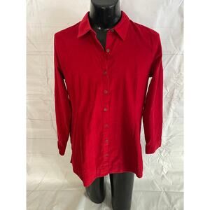 J. Jill Women’s LARGE Button Up Shirt Corduroy Red Oversized Soft Cotton #
